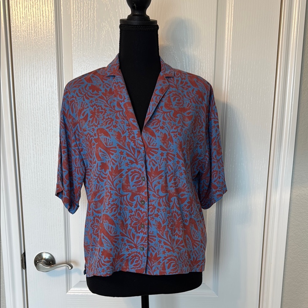 Prana Vibrant Blue and Red Patterned Top